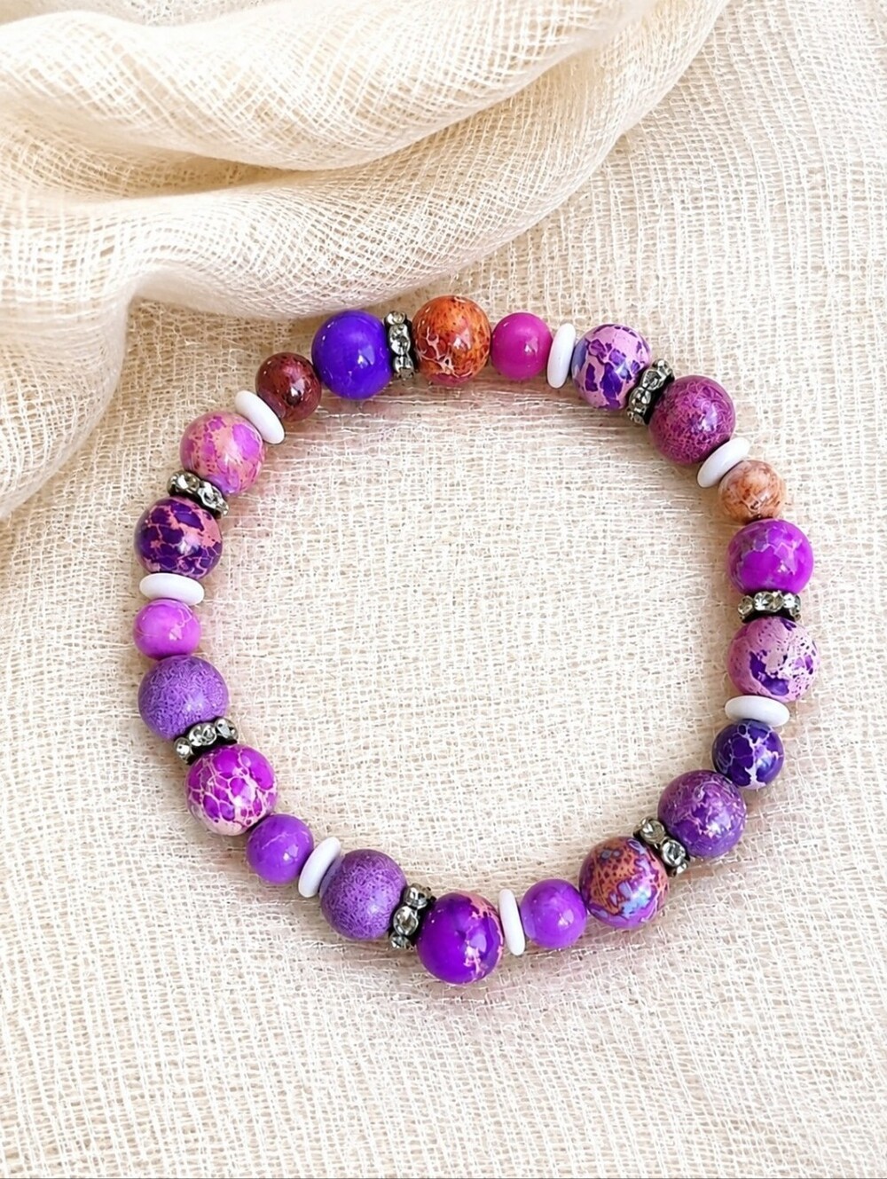Purple and Pink Beaded Stretch Bracelet - Stylish Womens Jewelry